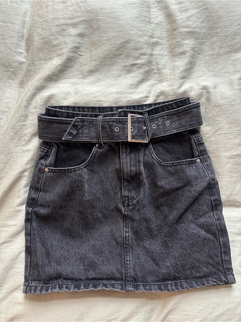 Forever 21 Black Washed Denim Mini Skirt with Belt Loop Detail
